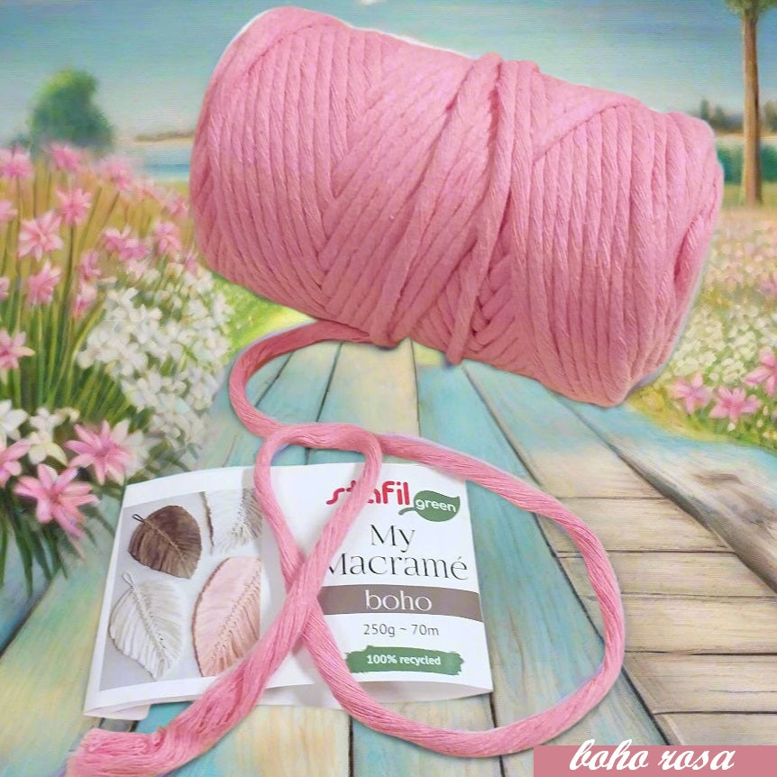 rosa boho cordino macramè 4 mm filato stafil cotone pettinato cordoncino per tende borse nodi marinari spago uso lavorazione a mano uncinetto creazioni portapiante decorazioni muro arazzi scacciapensieri giostrine cuscini tappeti coperte cestini tecnica foglie piume