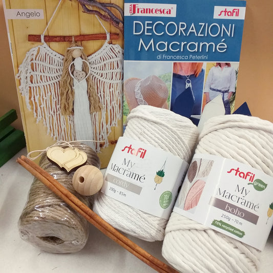 manuale libretto decorazioni Macramé Francesca Peterlini pack corda Stafil boho cordoncino cordy stecca cannella pallina legno cuoricini filato juta accessori foto tutorial cordino nodi tessitura angelo natalizio altre idee cappello collana cintura arazzo wall hanging