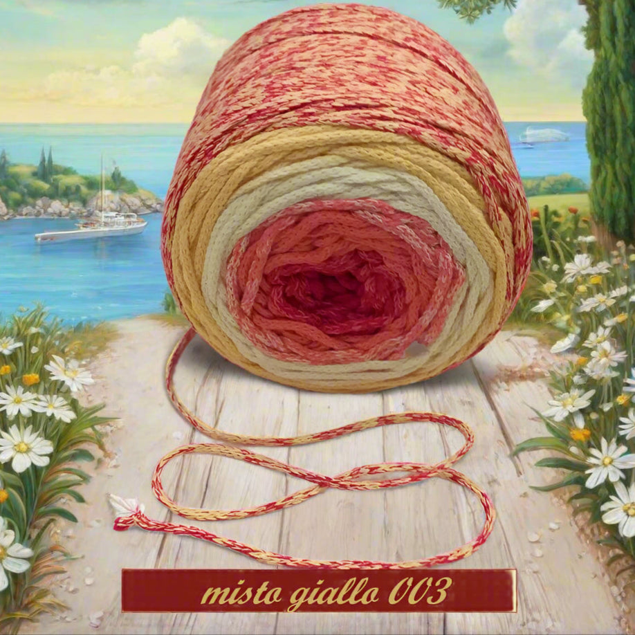 misto giallo 003 articolo 0280000 Sweety cake macramè Cucirini Tre Stelle cordino cotone sfumato cordoncino caramella per borse uncinetto e nodi intreccio corda multicolore