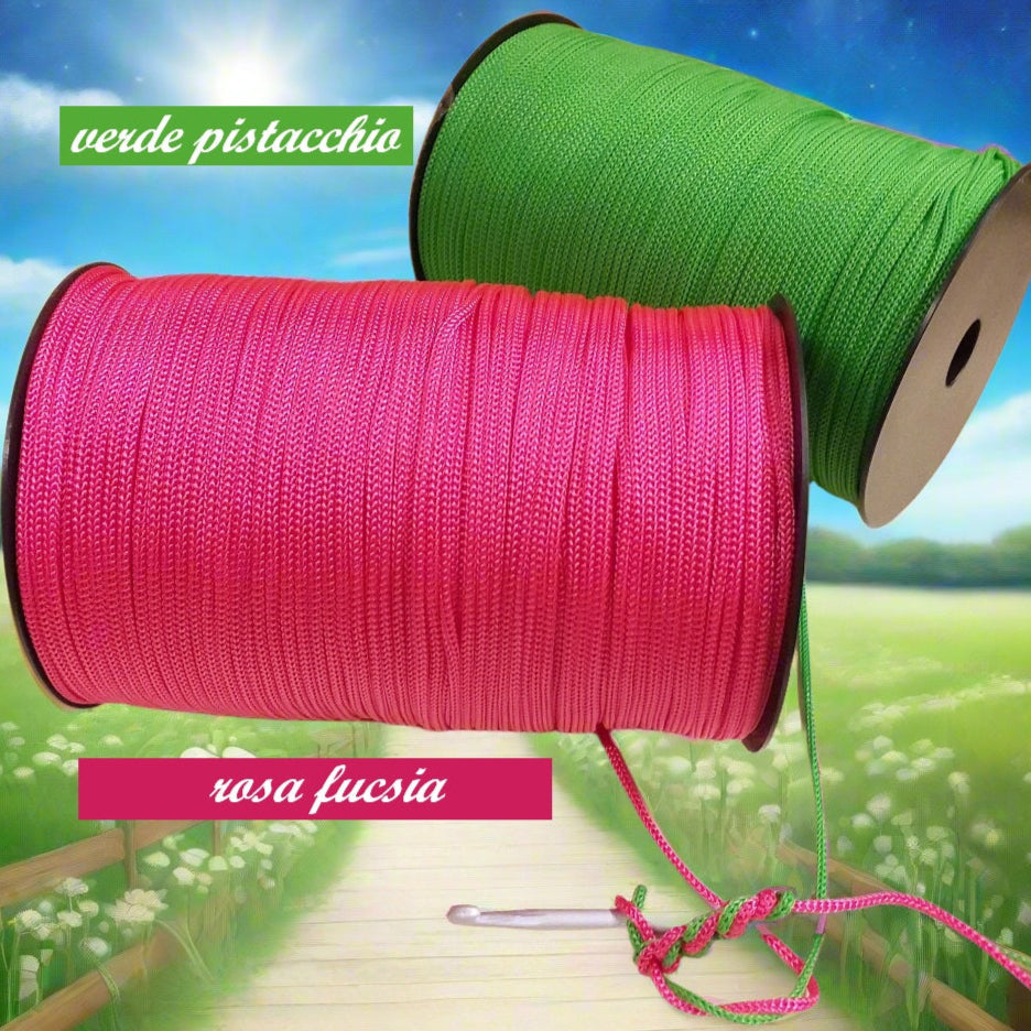 verde pistacchio rosa fucsia Stafil Thai cordino per borse uncinetto portamonete borsellini portacellulare zainetti sacche di corda tripolino cordoncino estivo sintetico