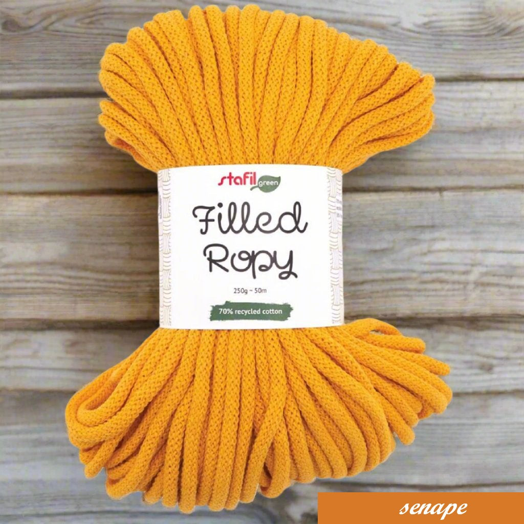 senape stafil green 250 g 50 metri filled ropy filato uncinetto corda intrecciata cotone riciclato cordoncino macramè crochet rope uso borse cestino