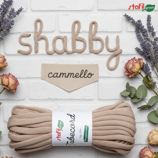 negozio shop online shabby cammello tricotin pronto cordoncino tubolare corda da riempire di filo modellabile tubecord stafil green per creare scritte nomi decorazioni fiori farfalle decorazioni borse