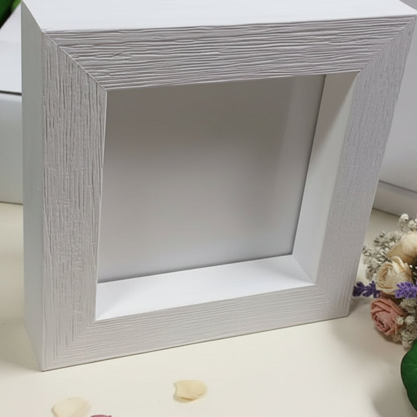 packaging scatola davanti dietro cornice portafotografie legno shabby bianca quadretto quadrato made in italy artigianale uso bomboniera articoli regalo natale souvenir ricordini