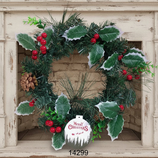 anello cerchio di ghirlanda pino abete imperiale verde artificiale bacche rosse pigne agrifoglio da decorare per creare fuoriporta Natale centrotavola idea fai da te