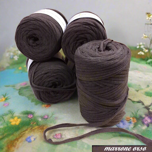 marrone scuro orso 119927 stafil t-shirt garn stretch yarn fettuccia elasticizzata maglina cotone noodles per uncinetto borse crochet bags clutch cestini tappeti cuscini collane braccialetti ceste porta enfant scaldacollo natale