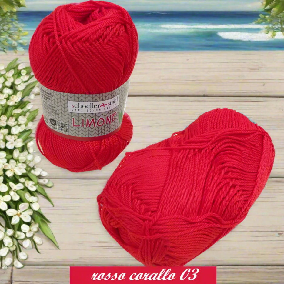 schoeller-stafil lana limone vegan 50 g 125 m rosso gomitolo filo di cotone grosso per uncinetto ferri lavori a maglia 3-4 uso sferruzzare crochet top costumi estivi scialli maglie sandali espadrillas amigurumi centrini addobbi albero natale