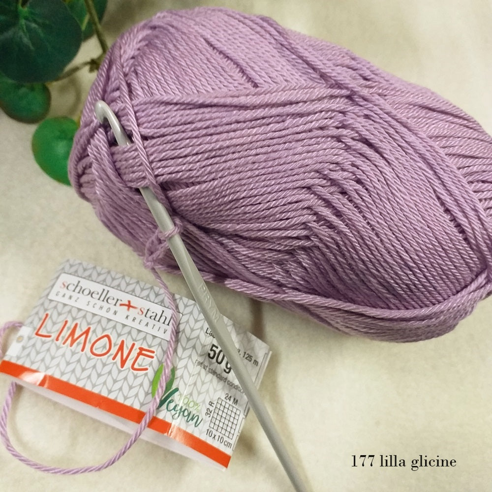 schoeller-stafil lana limone vegan 50 g 125 m glicine lilla lavanda gomitolo filo di cotone grosso per uncinetto ferri lavori a maglia 3-4 uso sferruzzare crochet top costumi estivi scialli maglie sandali espadrillas amigurumi centrini