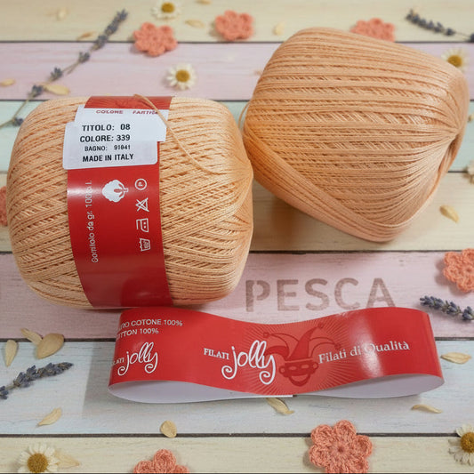 titolo n 8 filato di scozia cotone pregiato filo uncinetto colorato made in italy colore pesca Jolly cucirini 3 stelle