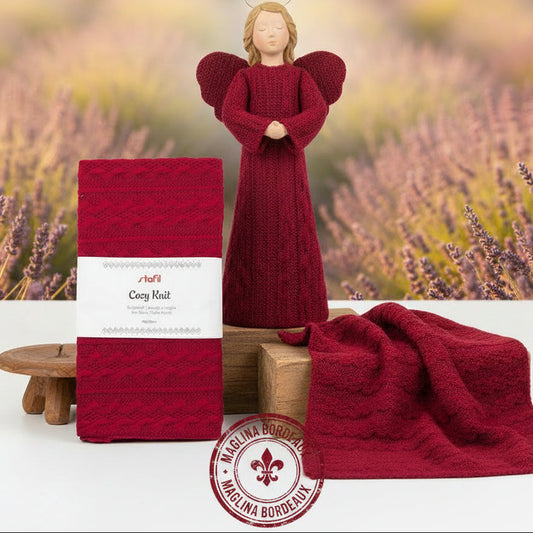 colore bordeaux lana tessuto a maglia treccia knit stoffa sintetica per cucito creativo hobby lavoretti natalizi decorazioni idea creazione angelo natalizio cantante