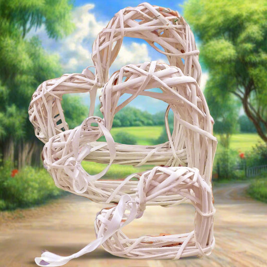 misure piccolo medio grande cuore vimini bianco intrecciato ghirlanda rattan di midollino viticcio uso cornice da decorare fuoriporta allestimento san valentino festa mamma natale pasqua fiocco nascita coccarda