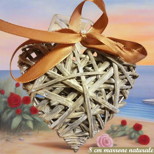 cuore vimini rattan viticcio midollino salice cuoricino rustico grezzo naturale marrone da decorare e appendere per fuoriporta bomboniera natale pasqua chiudipacco regalo country