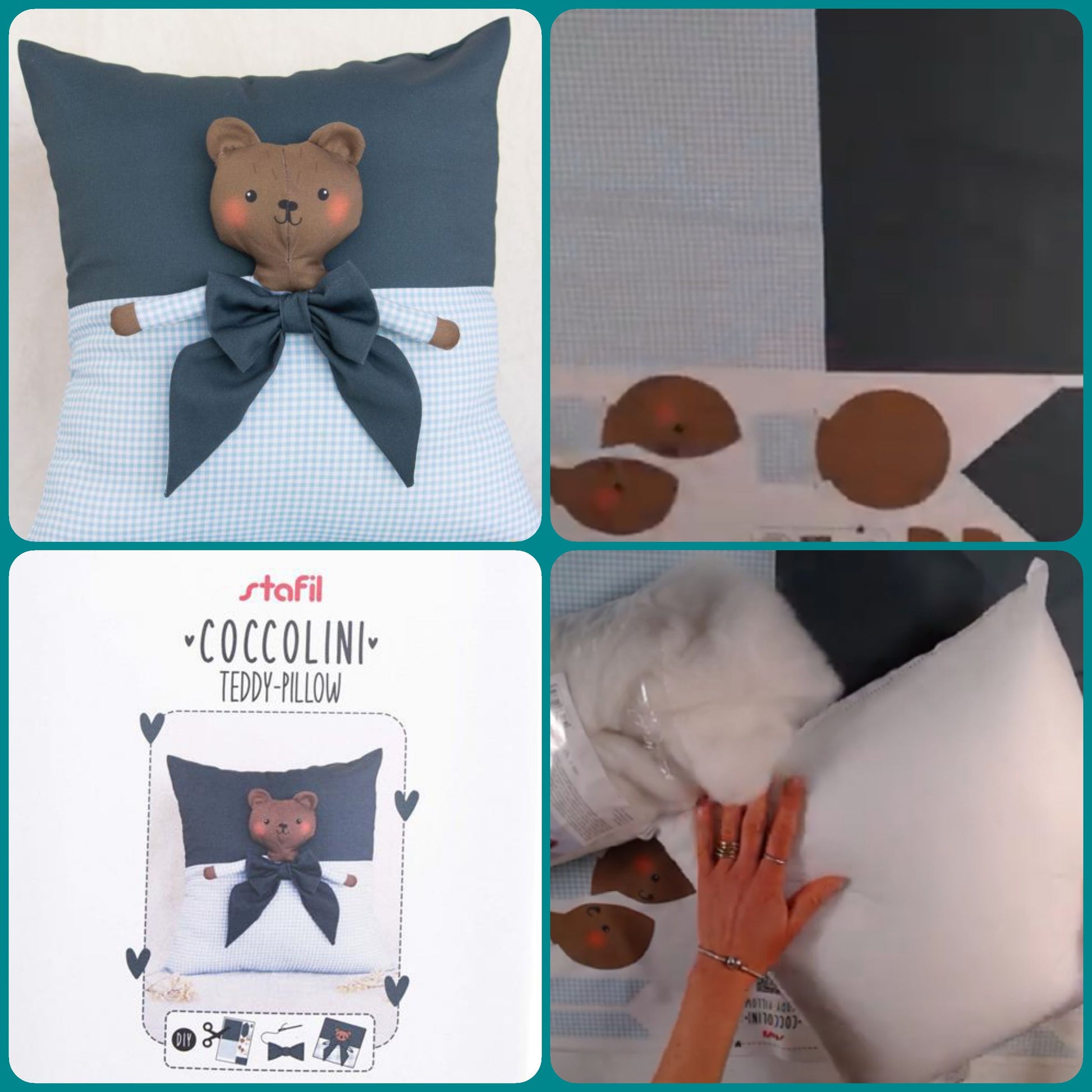 cuscino imbottitura siliconata e riempimento orso teddy pannello schemi cartamodelli stampati su stoffa tessuto lavabile di corpicini gambine braccine faccine visetti musetti animali peluche coccolini Stafil cucito creativo per bambini e cagnolini bambole pupazzi di pezza fatti a mano