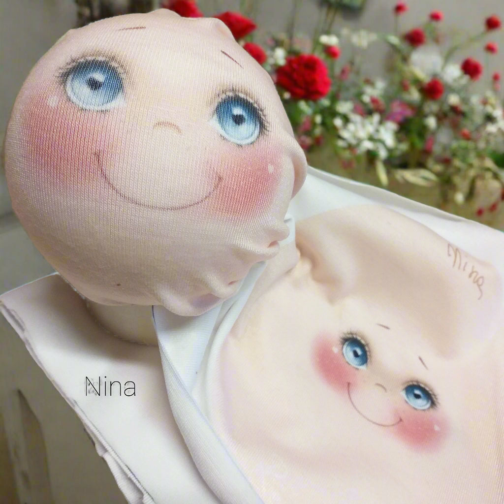 Nina faccine maglina visi tessuto stampato dipinto disegnato Renkalik bambole uso creare testine pigottine bamboline di stoffa angioletti natalizi pupazzi gnomi natale pigotta pasquale