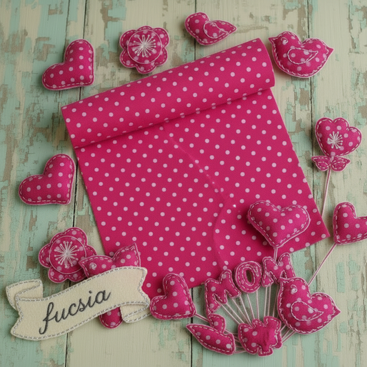 fucsia tessuto colorato feltro pannolenci stampato pois fantasia uso creare ovetti bambola lavoretti creativi bambini addobbi decorazioni natale pasquale cuori festa della mamma