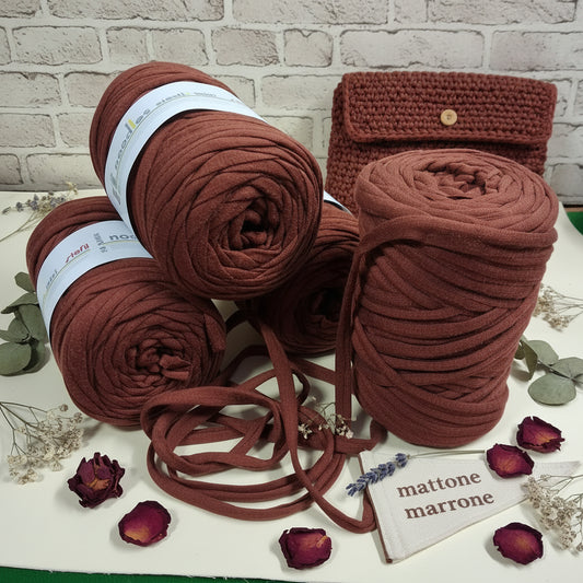 mattone marrone Noodles Stafil elastix fettuccia cotone elasticizzato uso pochette borse uncinetto cestini tappeti