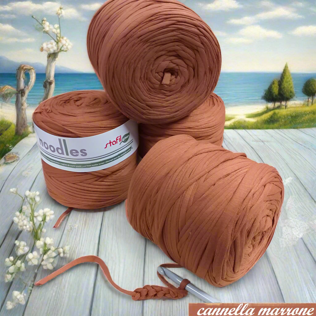 cannella marrone 600 g 119911 fettuccia per uncinetto cotone elastico filati Stafil green Noodles stretch uso creare borse zainetto cestini tappeti cuscini arredamento clutch bags cerimonia pochette abbigliamento sacca mare piscina shop crochet