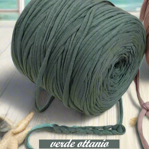 verde ottanio 119911 stafil t-shirt garn stretch yarn fettuccia elasticizzata maglina cotone noodles per uncinetto borse crochet bags clutch cestini tappeti cuscini collane braccialetti ceste porta enfant abbigliamento moda mare