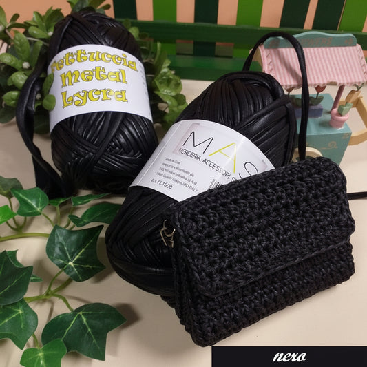 nero lycra metal laminata metallizzata lamè fettuccia borse uncinetto crochet clutch bags pochette da cerimonia sera regali natale cestini per handmade ferri maglia gomitolo 100 grammi