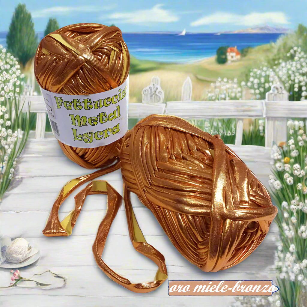 oro miele bronzo Mas 100 g fettuccia lamè metallica metallizzata simil-pelle ecopelle verniciata per borse uncinetto clutch bags estate 2025