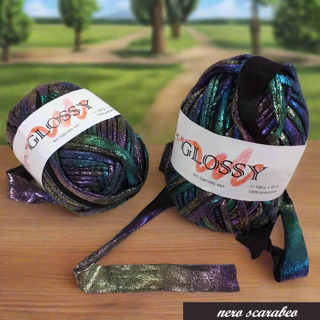 glossy 0281000.997 fettuccia metallizzata 100 g 45 metri cucirini tre stelle nero scarabeo multicolore filato spalmato borse uncinetto pochette da sera cerimonia