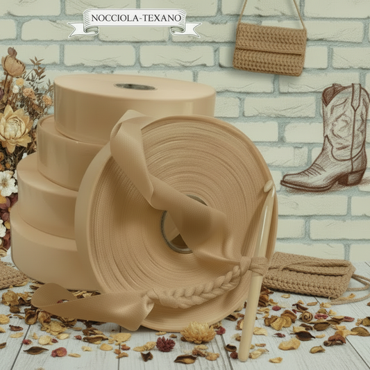 colore nocciola-texano shop offerta vendita fettuccia stafil maglina jersey poliammide lycra soft-elastica colori moda pasquali 2026 alta pizza larga piatta 4 cm uso borse uncinetto clutch bags crochet amigurumi cestini pastello