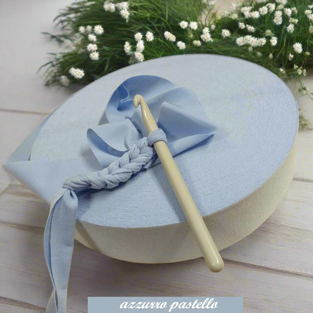 azzurro pastello lycra-soft pizza fettuccia borse uncinetto morbida sottile uso crochet bags clutch pochette sacca mare estive abbigliamento moda bustine spiaggia piscina