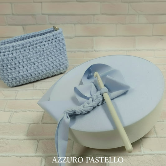 azzurro pastello lycra-soft pizza fettuccia borse uncinetto morbida sottile uso crochet bags clutch pochette sacca mare estive abbigliamento moda bustine spiaggia piscina