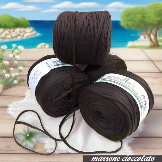marrone scuro cioccolato fettuccia cotone elastico stafil Noodles per borse uncinetto estive pochette clutch bags sacca mare abbigliamento moda sportina borsina cestini bimbi pelosetti cucce culle