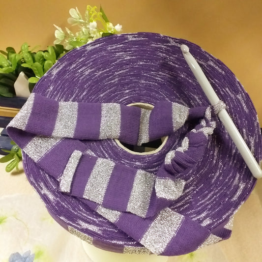 viola argento righe fettuccia lycra lurex elastica di maglina per borse uncinetto cestini cucce gatti cani tappeti arazzi borsone mare pochette sera
