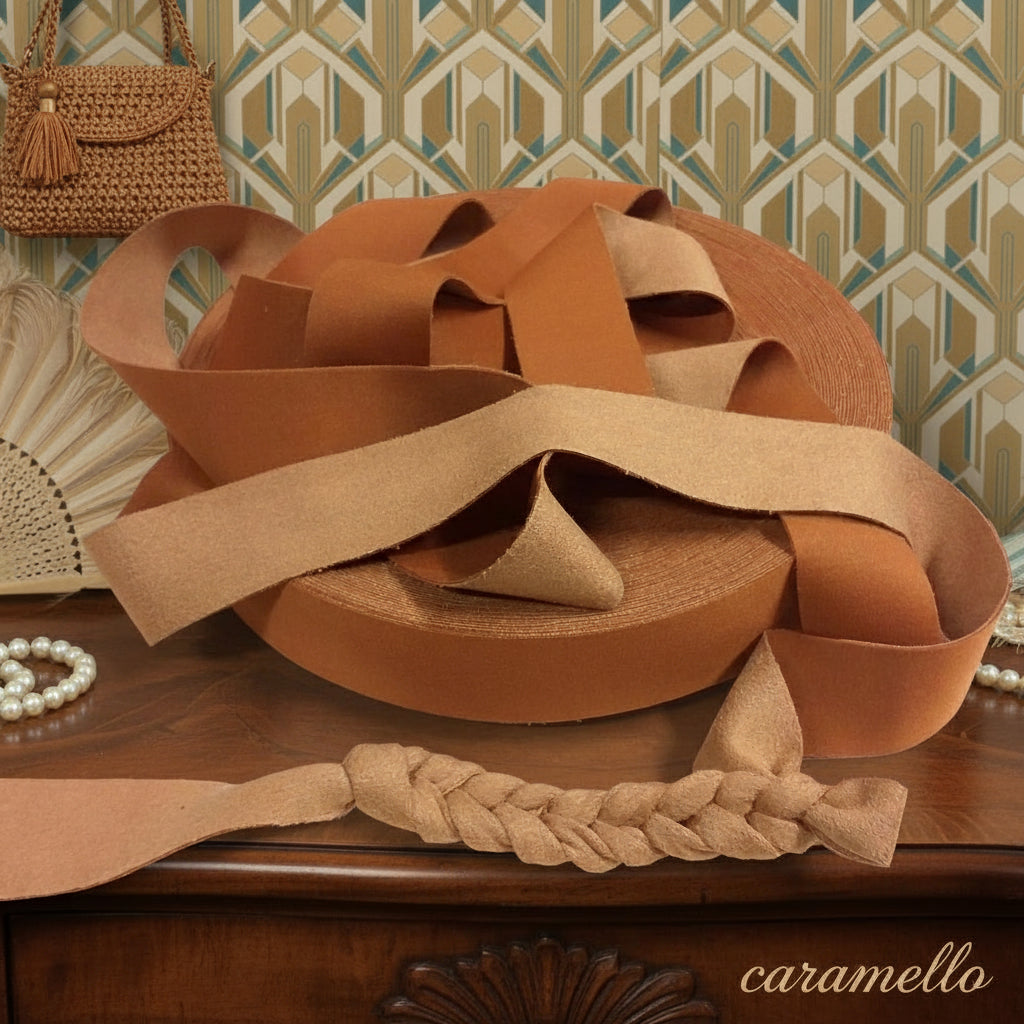 caramello fettuccia scamosciata per borse uncinetto 10/12 realizzare clutch bags con vellutino