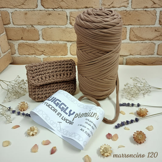 3 stelle cucirini wiggly premium colore marroncino lycra soft fettuccia borse uncinetto poliestere con elastane morbida uso crochet borsellino pochette clutch bags borse abbigliamento moda cestini