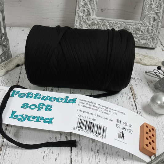 MAS colore nero lycra soft fettuccia borse uncinetto poliestere con elastane morbida uso crochet pochette clutch bags borse abbigliamento moda cestini