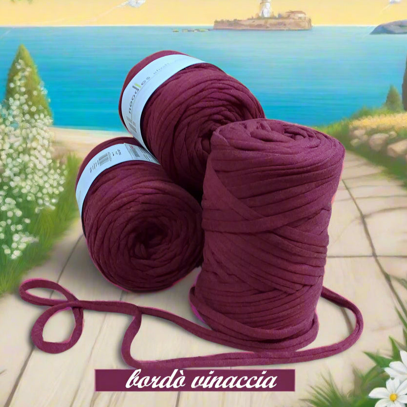 bordò vinaccia fettuccia cotone elastico stafil Noodles per borse uncinetto pochette clutch bags abbigliamento moda sportina borsina cestini bimbi pelosetti cucce culle