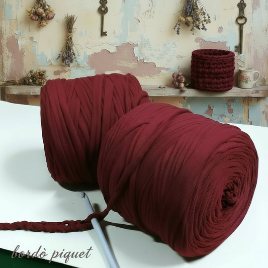 bordò piquet Stafil Noodles rotolo fettuccia uncinetto borse elastica cotone uso pochette clutch bags cestini natalizi culle neonati pelosetti abbigliamento inverno scaldacollo collane