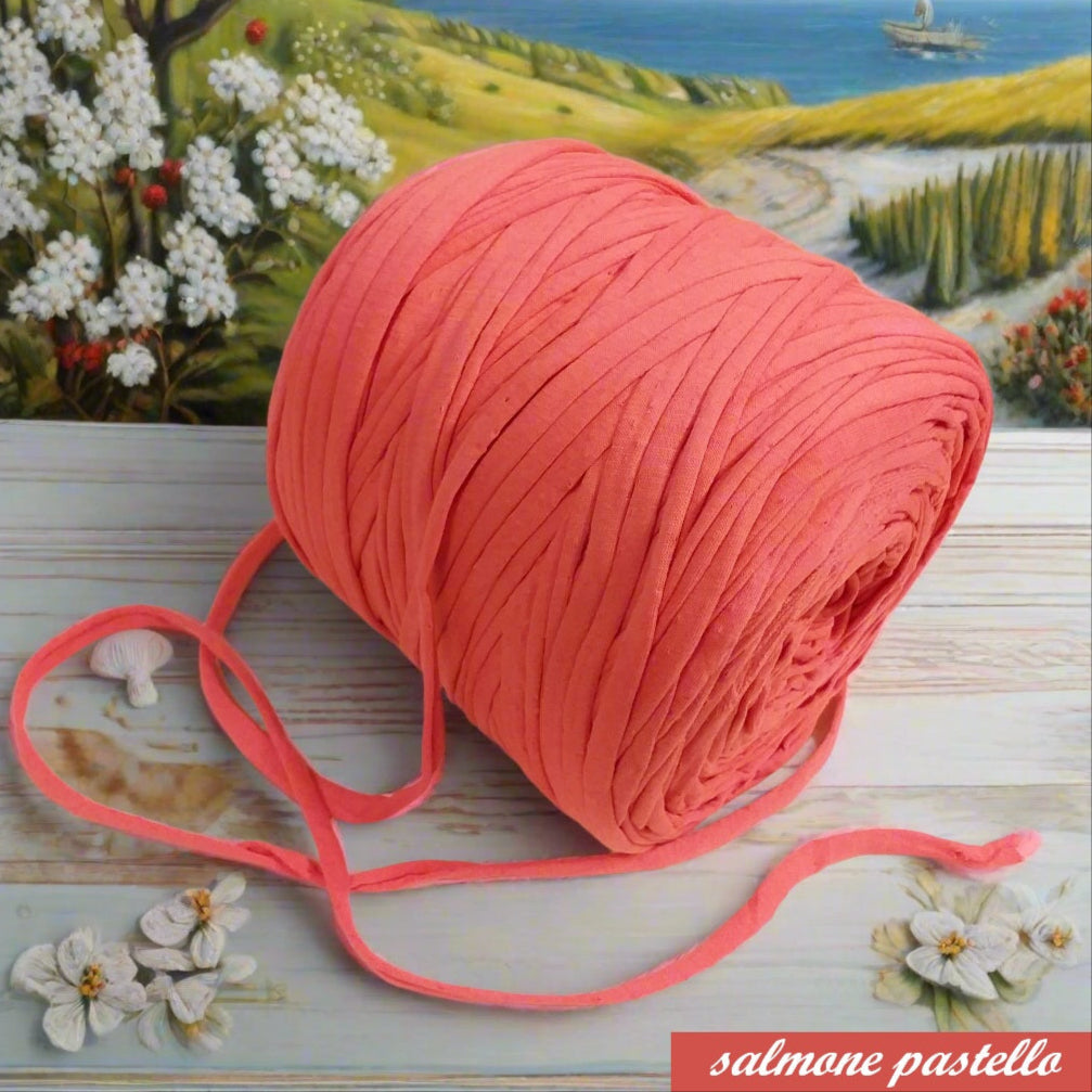 arancione salmone pastello fettuccia cotone elasticizzato uso uncinetto borse cestini sacca mare spiaggia estate lavori ai ferri da maglia copricostume collane cinture abbigliamento moda piscina