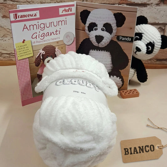 bianco filato Cloudy fettuccia e libretto progetti animaletti 60 cm uncinetto 9 facile veloce amigurumi giganti panda maxi peluche di cordoncino da sferruzzare a mano per bambini neonati cameretta fiocco nascita