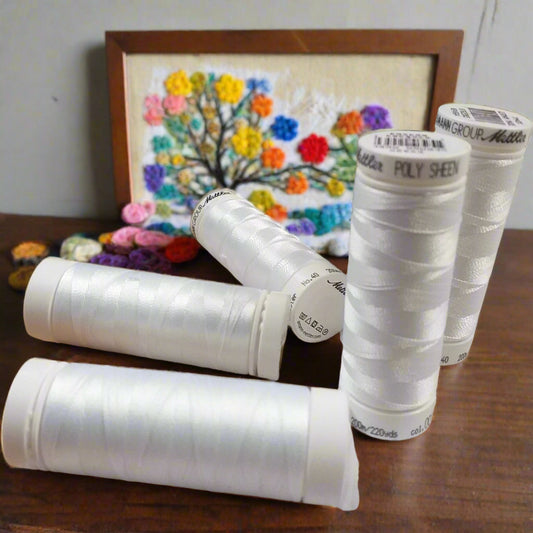 poly sheen numero 40 bobina 200 metri Amann Mettler bianco filo quilting infilaperle centrini tissage perline filato per infilare pietre e perle collane gioielleria ricamo cucito creativo