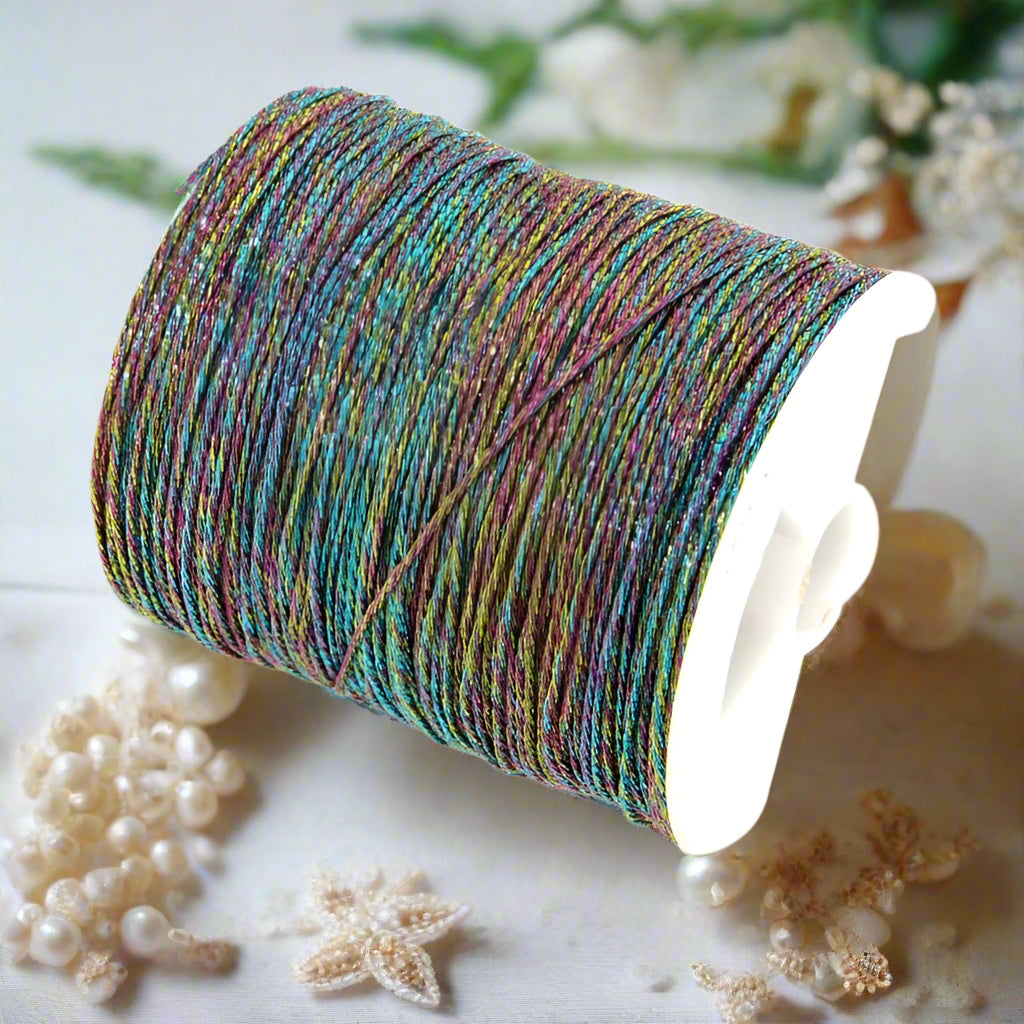 come creare con filo lurex per uncinetto colore arcobaleno multicolore filato sottile collane braccialetti gioielli perline bijoux di bigiotteria fai da te lamè metallizzato poliestere morbido