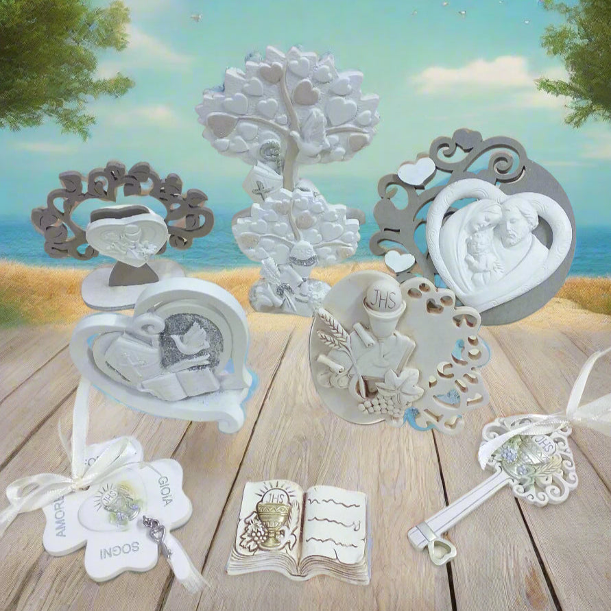 fine serie icona simboli Calice Mitria Sacra famiglia segnaposto bomboniere serie oggetti religiosi sacri stock offerte comunione cresima battesimo souvenir gadget ricordini Santo Giorno