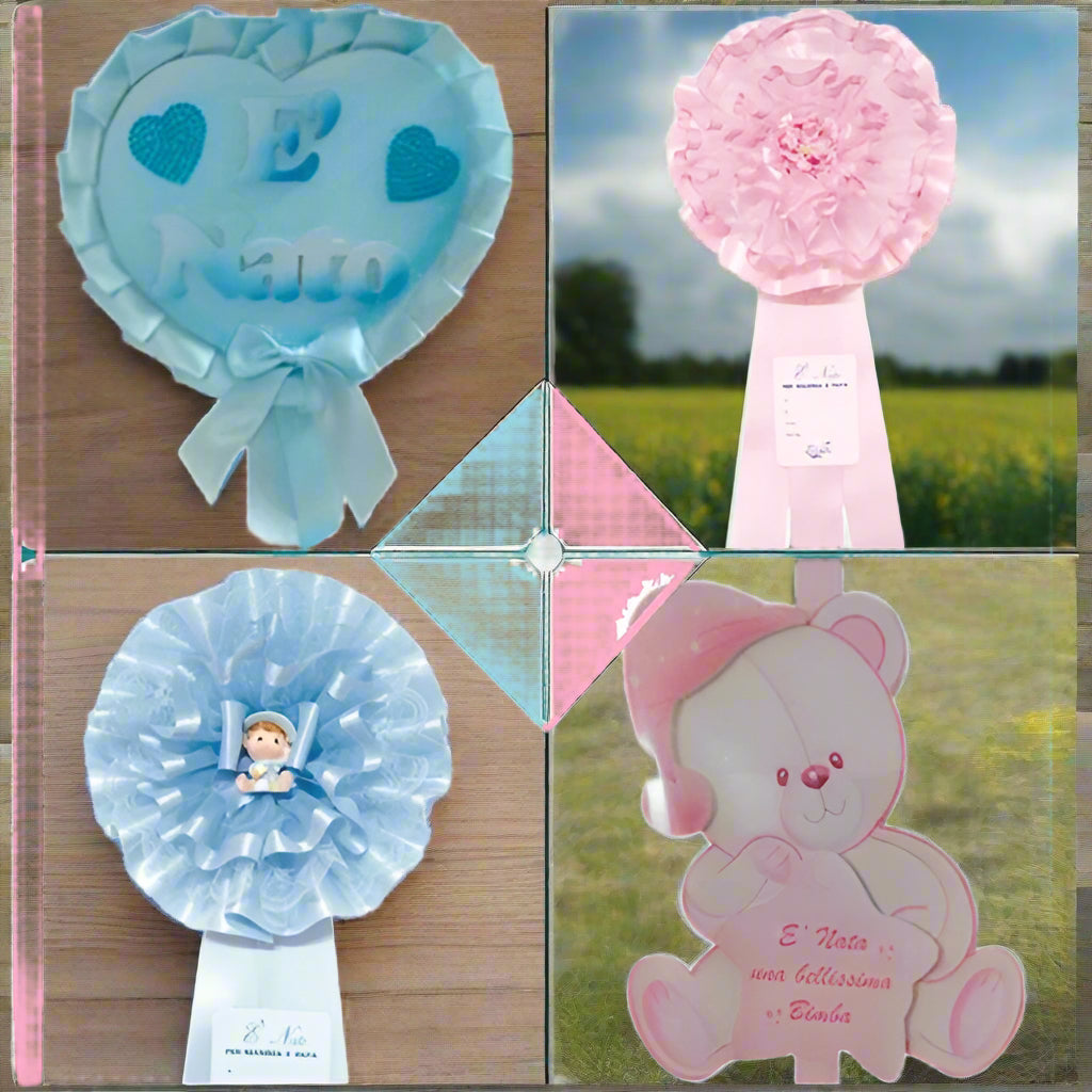 e' nato cuore azzurro bimbo maschietto coccarda grande rosa femminuccia è nata fiocco una bellissima bimba stella decorazioni addobbi nascita originali da esterno