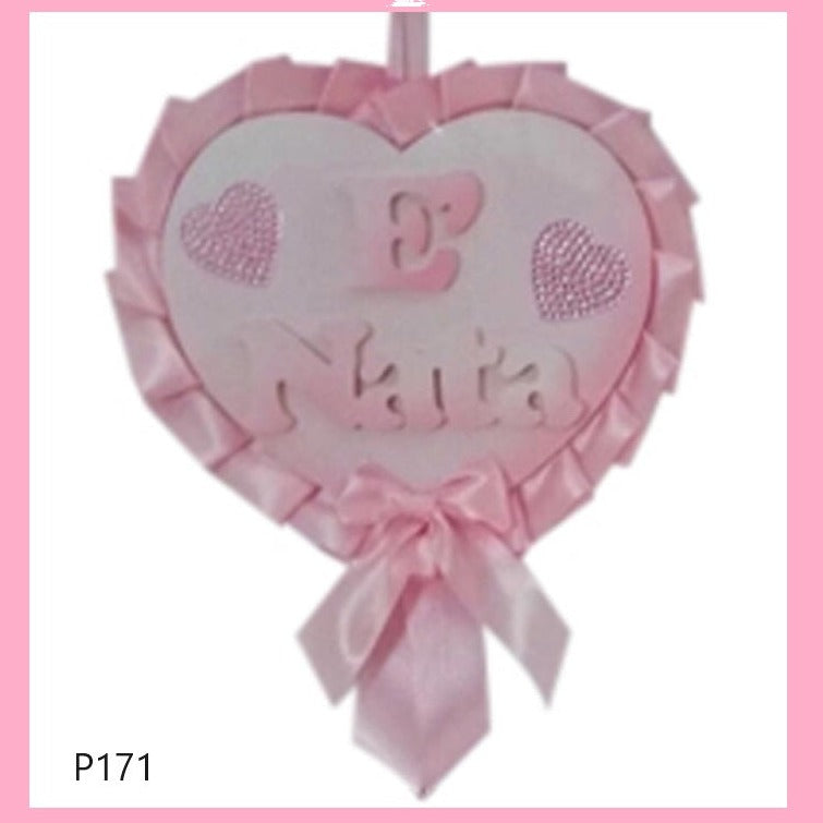 cuore rosa legno nastro è nata coccarda grande fiocco da nascita originale da esterno