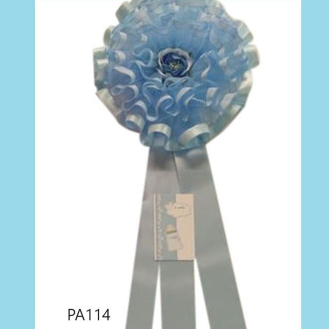 fiore celeste maschietto azzurro bimbo coccarda grande fiocco da nascita originale da esterno lungo di nastro