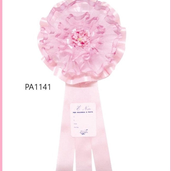 fiore rosa femminuccia bimba coccarda grande fiocco da nascita originale da esterno lungo di nastro