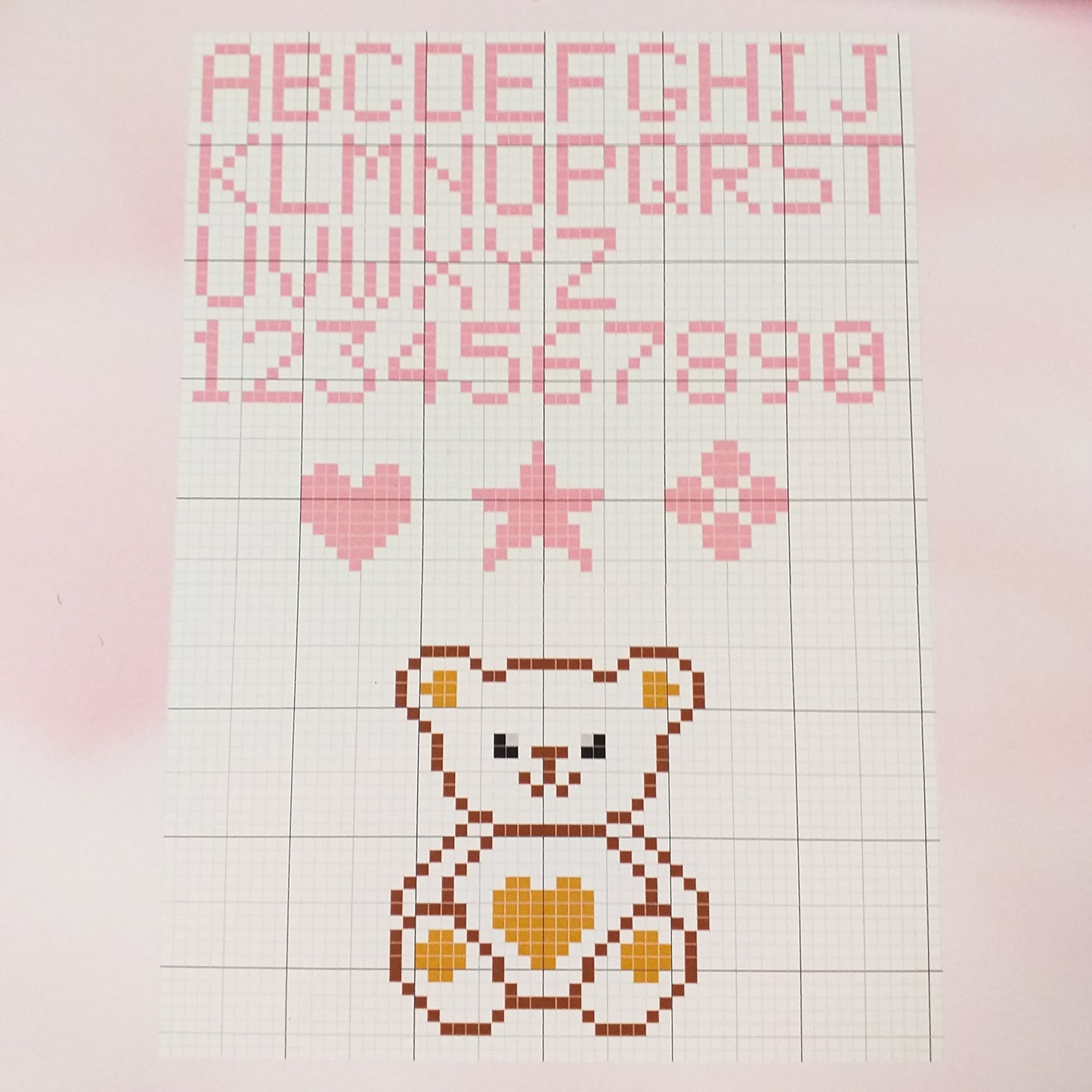 schemi orsetto cuore stella cornice alfabeto numeri per rosa bimba femminuccia coccarda nascita fiocco da ricamare punto croce tela aida stoffa cotone per fuoriporta
