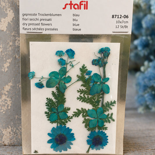 colore blu 06 vendita foglie fiori pressati secchi essiccati uso per idee creative decorative decoupage pittorico decorazioni pasquali packaging vetrinistica su carta a mano quadri fioristi confezionamento con resina trasparente e candela