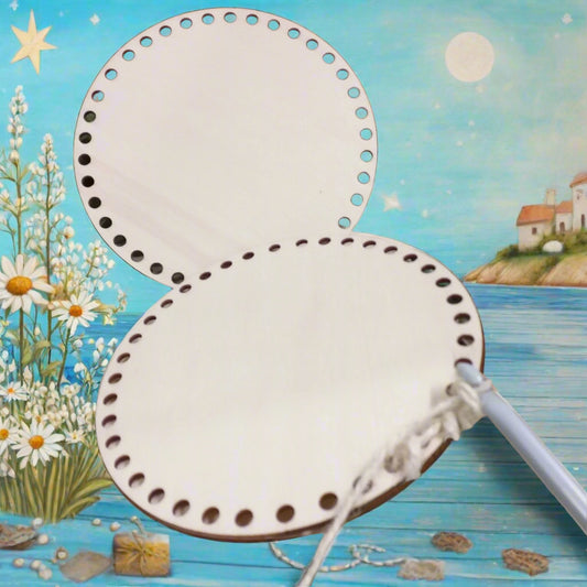 vetrina basi legno fondo forato forma cerchio per cestino di fettuccia uncinetto rotondo, wooden crochet basket project