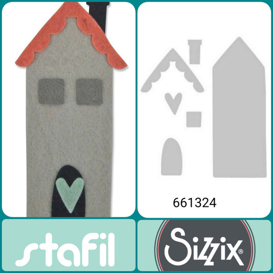 661324 stafil-sizzix fustella casetta di città villaggio porta cuoricino per costruire paesaggio Natale con feltro fommy gomma crepla