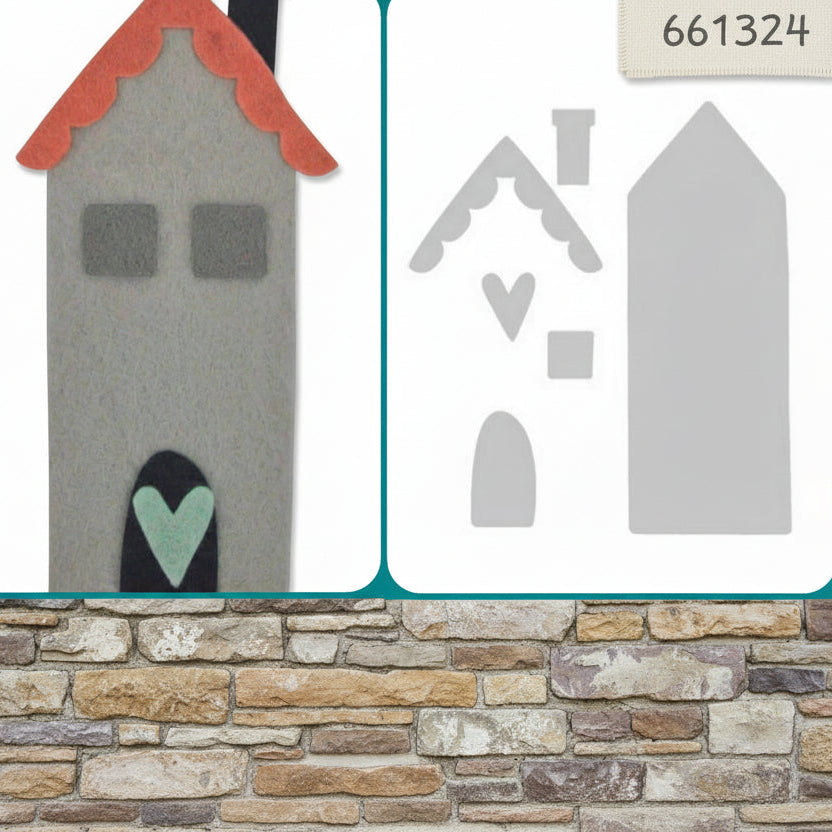 661324 stafil-sizzix fustella casetta di città villaggio porta cuoricino per costruire paesaggio Natale con feltro fommy gomma crepla