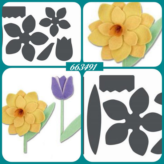 663491 fiori primaverili con tulipano fustelle Sizzix big shot bigz large per fommy feltro pannolenci gomma crepla