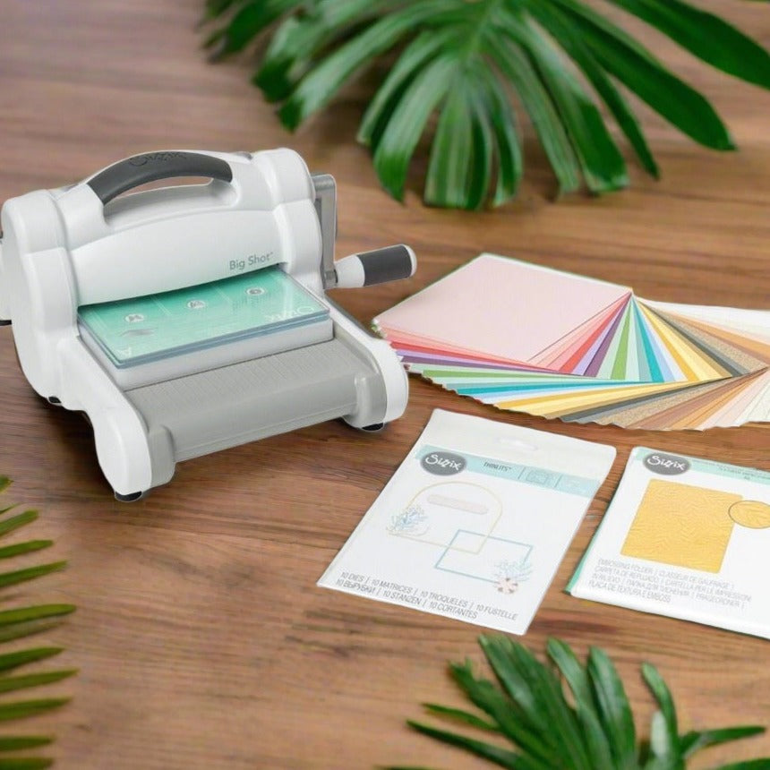 kit principiante starter bianca grigia Big Shot Sizzix Stafil accessori fustella ornamento, piano da taglio piattaforma, thinlits di metallo sottili macchina manuale con manovella fustellatrice per tagliare fommy feltro gomma crepla legno di balsa metallo sottile